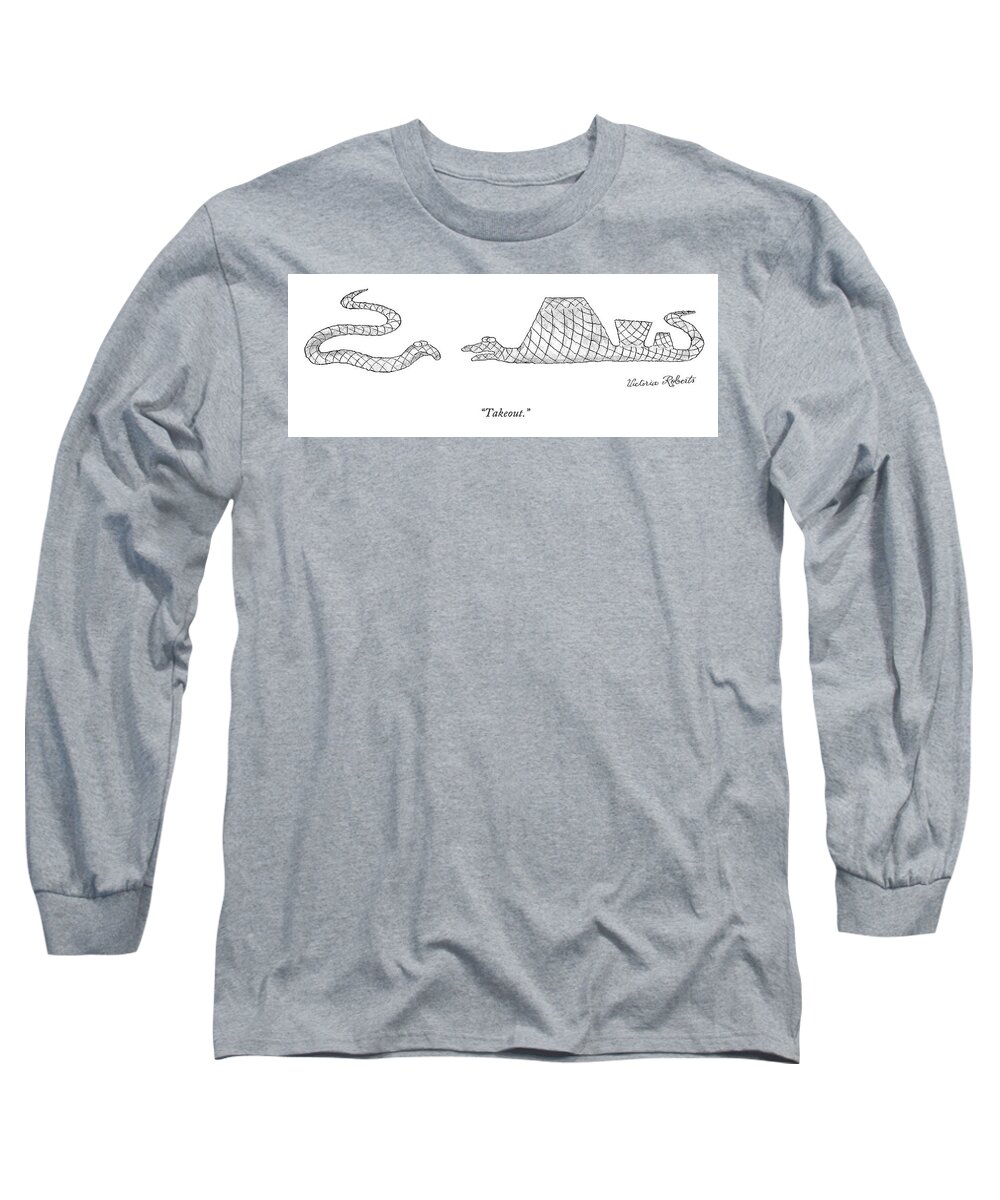 Takeout. Snake Long Sleeve T-Shirt featuring the drawing Takeout by Victoria Roberts