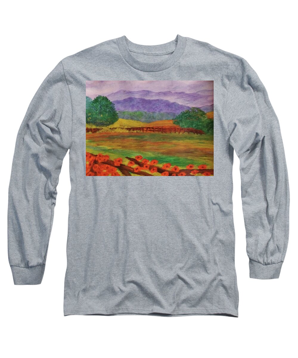 Mountains Long Sleeve T-Shirt featuring the painting Tangerine Mountain Wildflowers by Christy Saunders Church