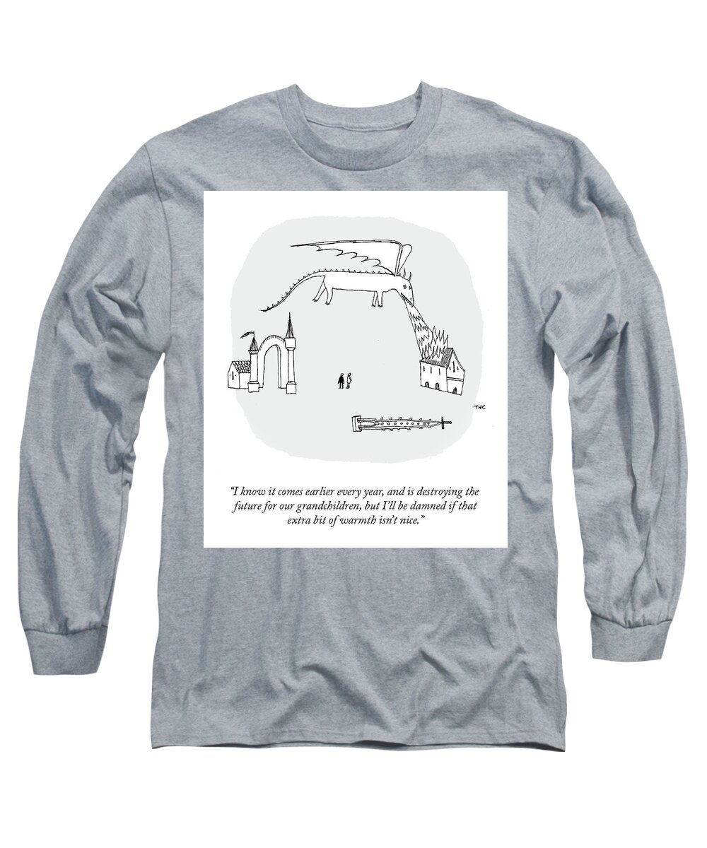 I Know It Comes Earlier Every Year Long Sleeve T-Shirt featuring the drawing That Extra Bit Of Warmth by Tristan Crocker