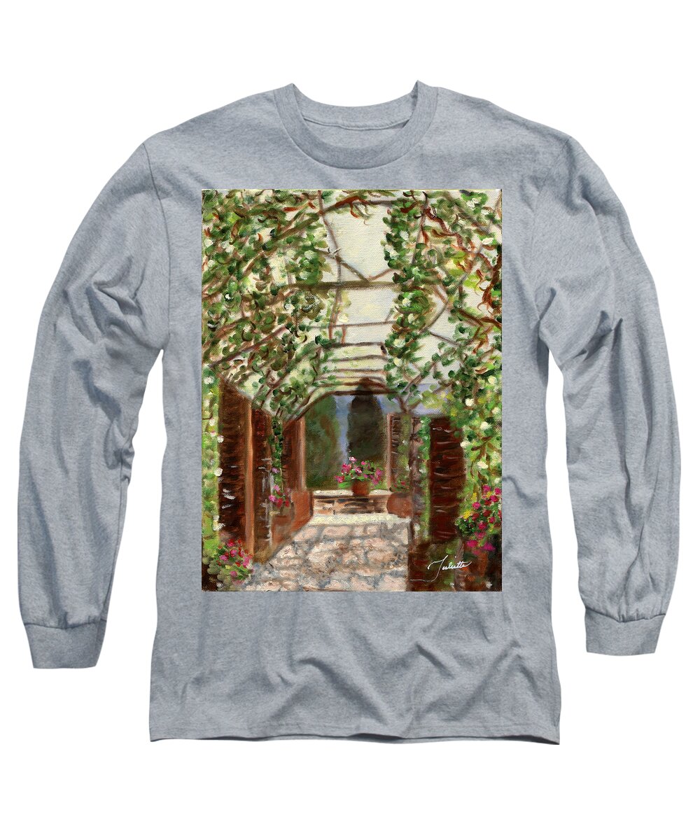 Italy Long Sleeve T-Shirt featuring the painting The Count's Courtyard by Juliette Becker
