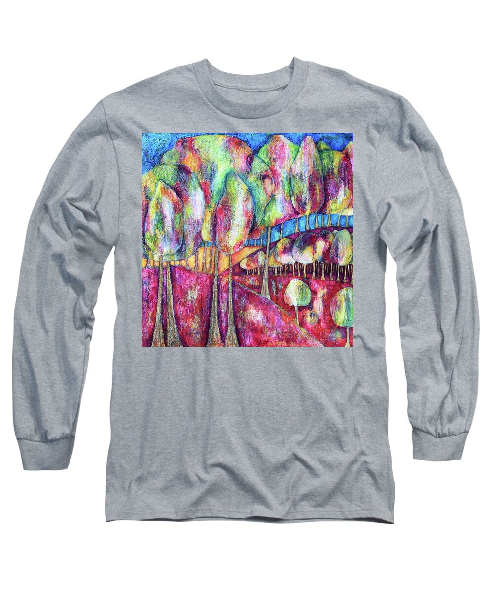Landscape Long Sleeve T-Shirt featuring the painting The Forests of Lunaria by Winona's Sunshyne