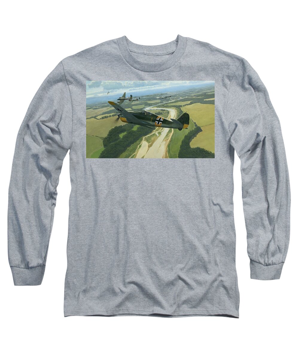 Fw-190 Painting Long Sleeve T-Shirt featuring the painting The master's touch by Steven Heyen