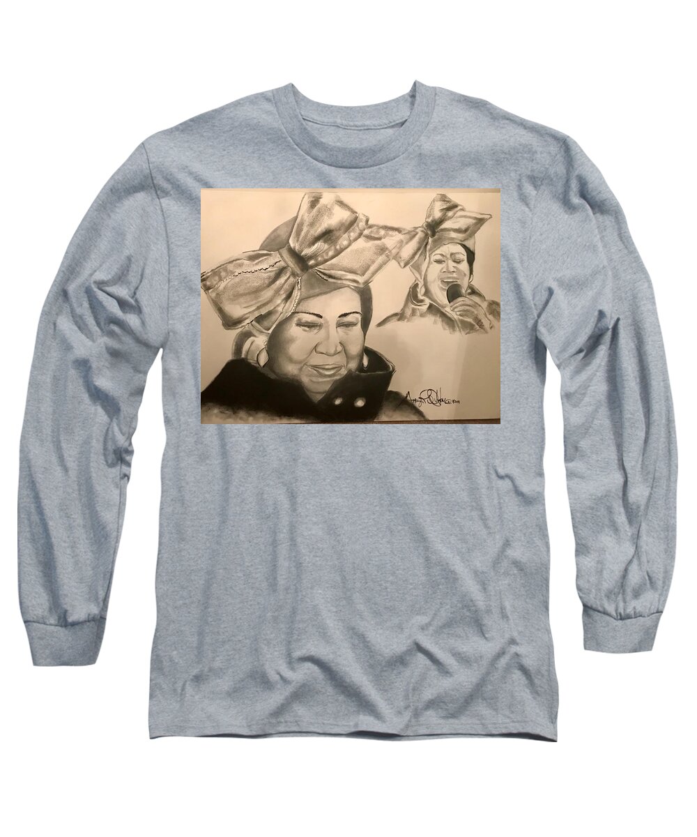  Long Sleeve T-Shirt featuring the drawing The Queen by Angie ONeal