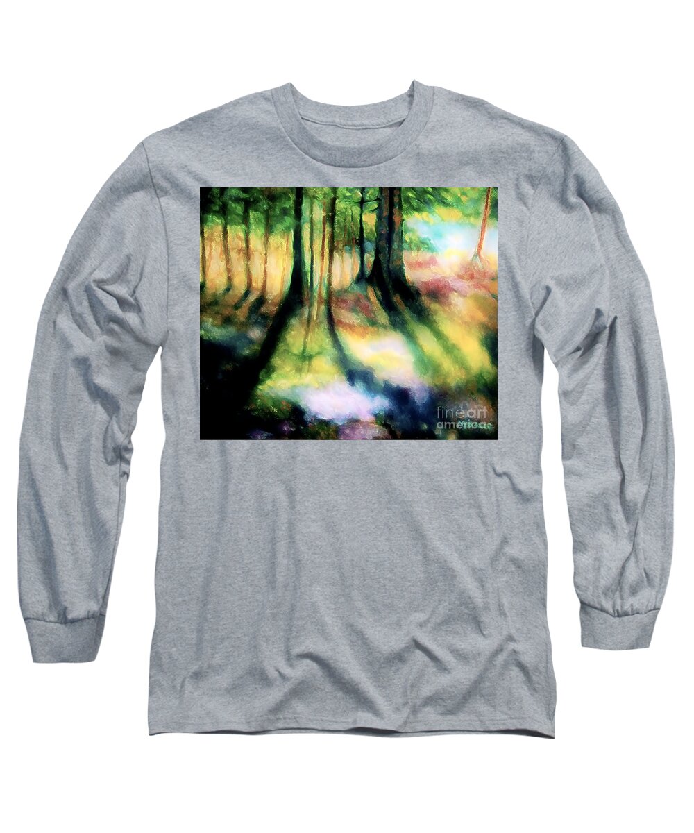  Long Sleeve T-Shirt featuring the pastel Trees and Shadows by Shirley Moravec