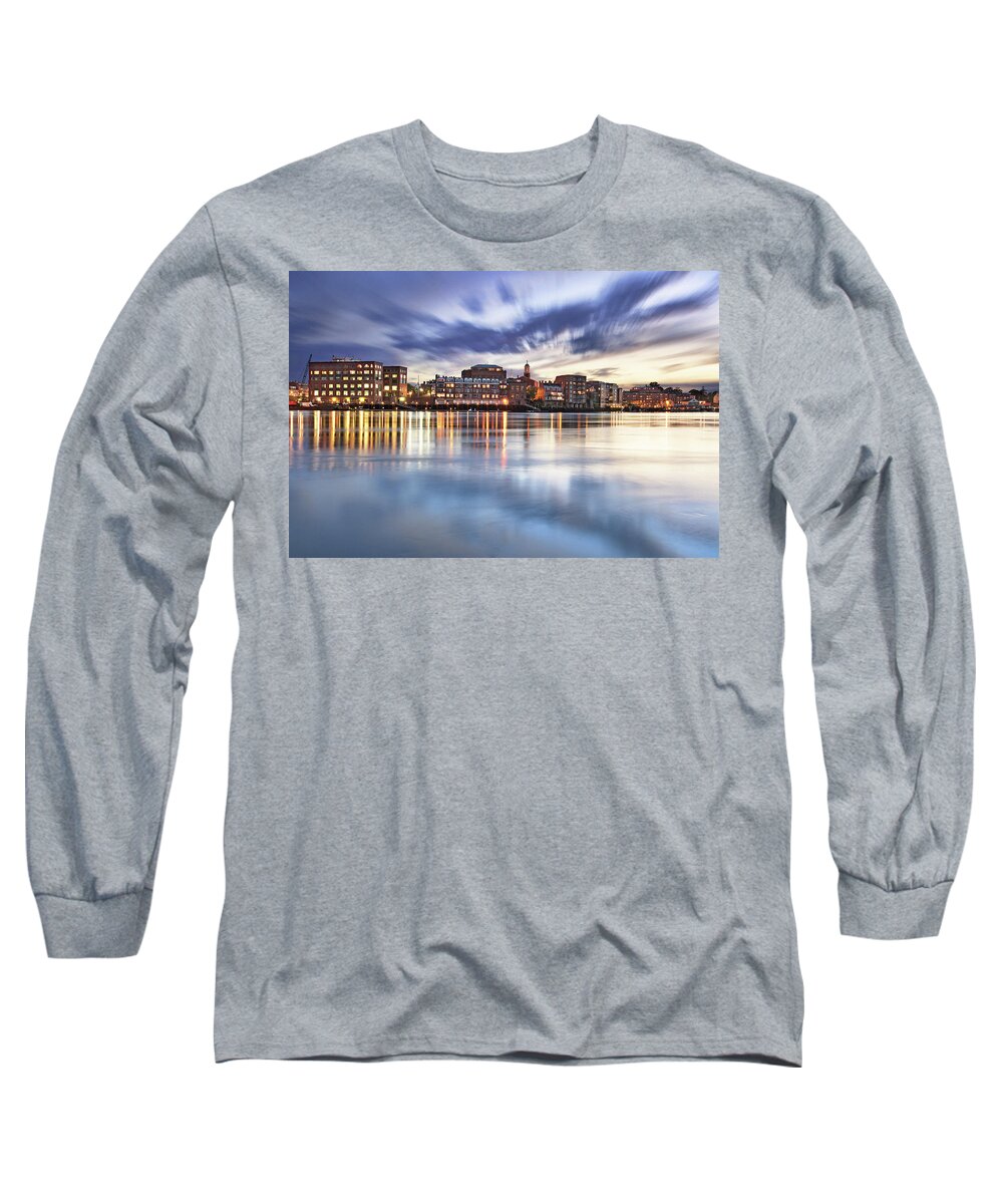 Portsmouth Long Sleeve T-Shirt featuring the photograph Two Minutes on the Portsmouth Waterfront by Eric Gendron