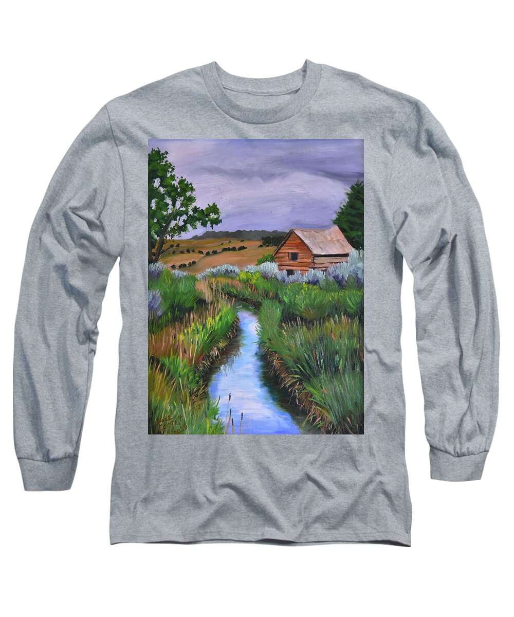 Utah Long Sleeve T-Shirt featuring the painting Utah Cabin by Alice Leggett