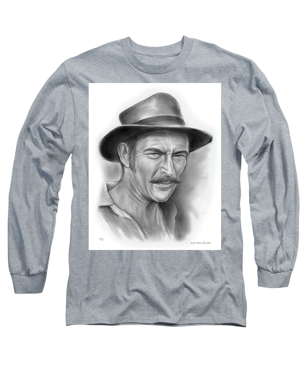 Leevan Cleef Long Sleeve T-Shirt featuring the drawing Van Cleef - pencil 12-20 by Greg Joens