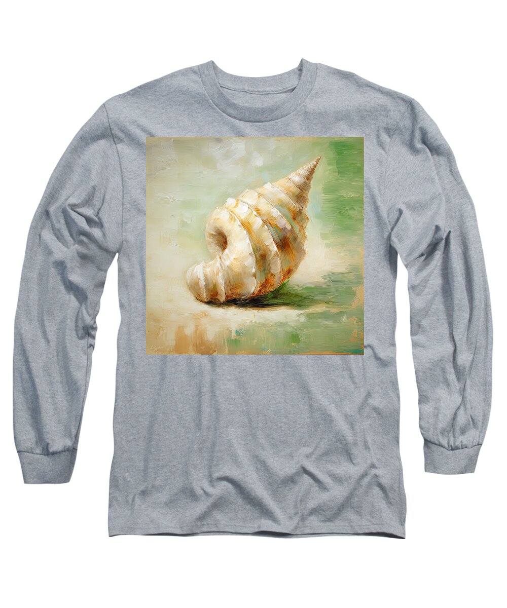 Seashell Long Sleeve T-Shirt featuring the digital art Verde Beach - Seashell Wall Art by Lourry Legarde