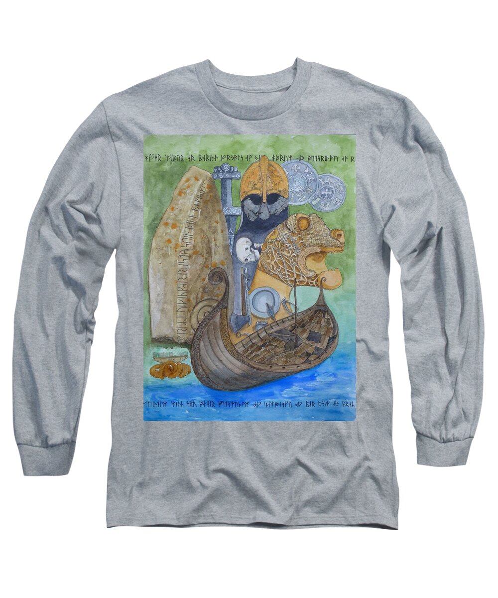 Vikings Long Sleeve T-Shirt featuring the painting Vikings by Lisa Mutch