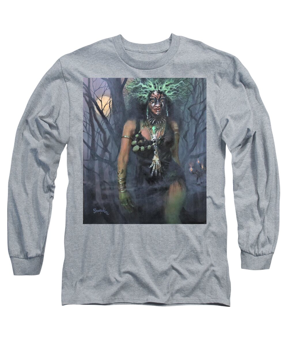  Voodoo Woman Long Sleeve T-Shirt featuring the painting Voodoo Woman by Tom Shropshire
