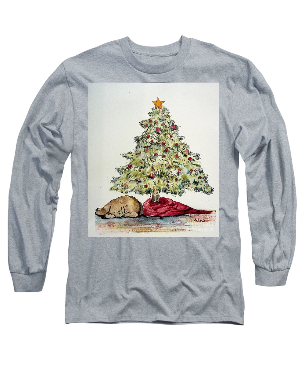 Christmas Long Sleeve T-Shirt featuring the painting Waiting for Santa by Valerie Shaffer