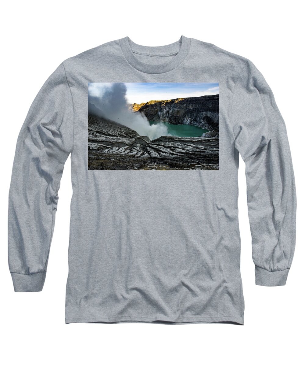 Volcano Long Sleeve T-Shirt featuring the photograph Waiting For The Dawn - Mount Ijen Crater, East Java. Indonesia by Earth And Spirit