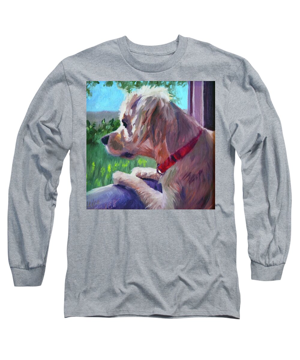 Dog Long Sleeve T-Shirt featuring the painting Watch Dog by Alice Leggett