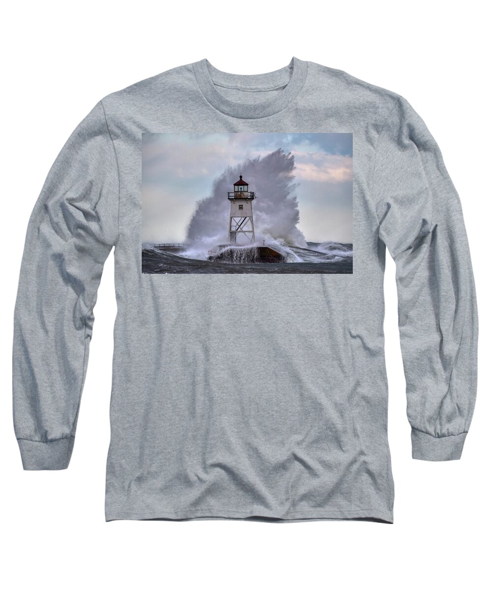 Lighthouse Long Sleeve T-Shirt featuring the photograph Waves by Paul Freidlund