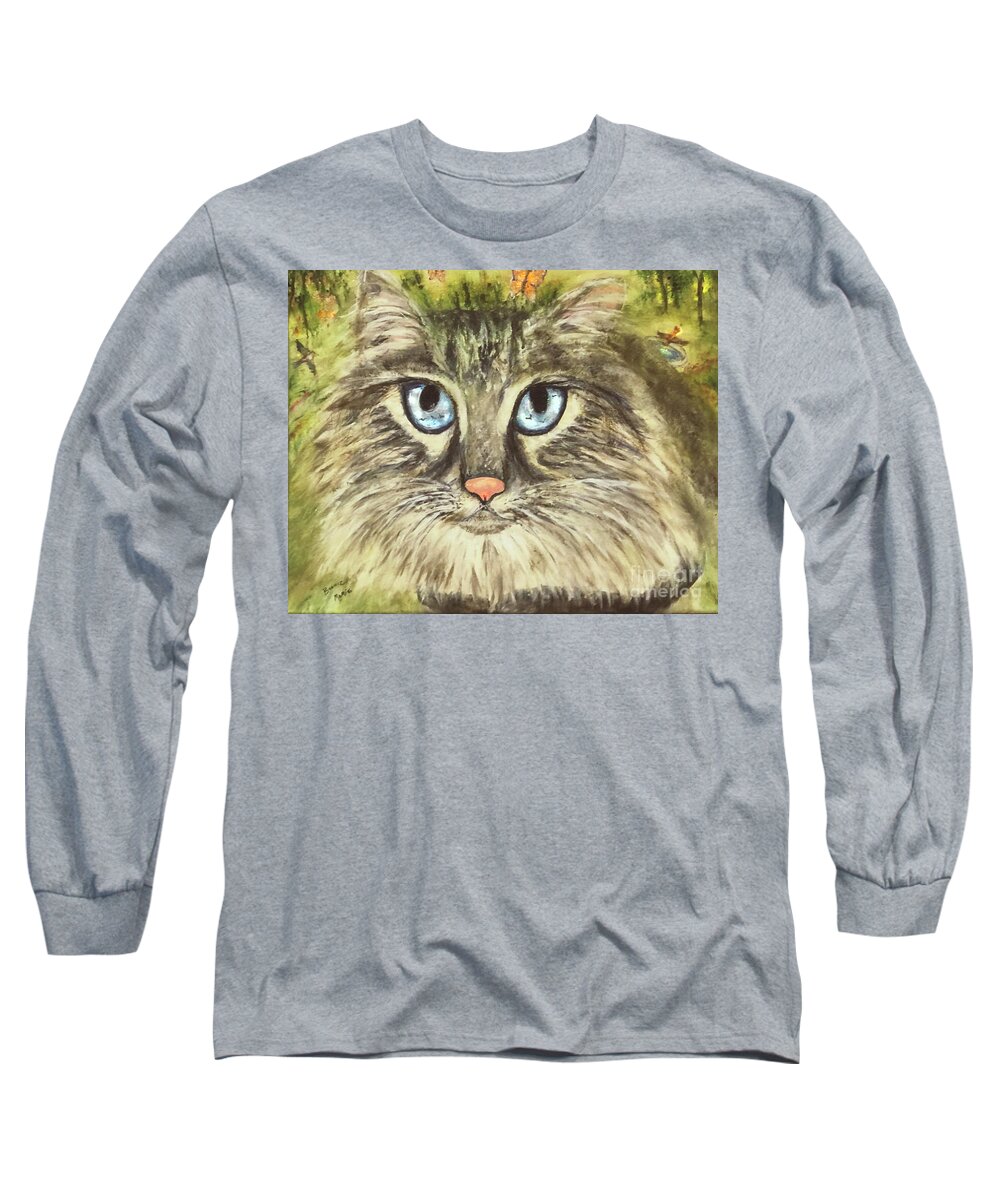 Cat Portrait Long Sleeve T-Shirt featuring the painting What he is really thinking Sammy by Bonnie Marie