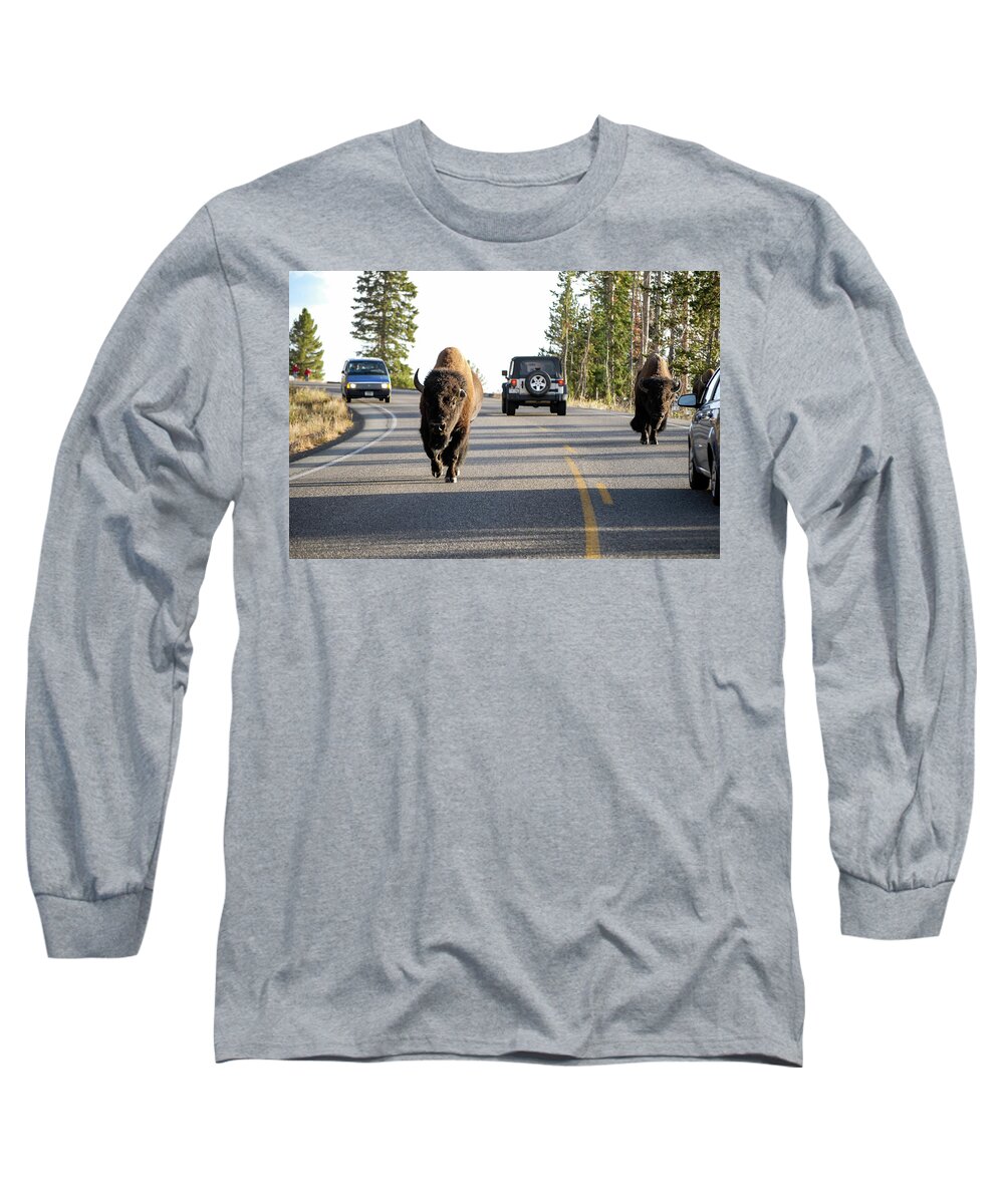 Buffalo Long Sleeve T-Shirt featuring the photograph Where The Buffalo Roam - Bison, Yellowstone National Park, Wyoming by Earth And Spirit