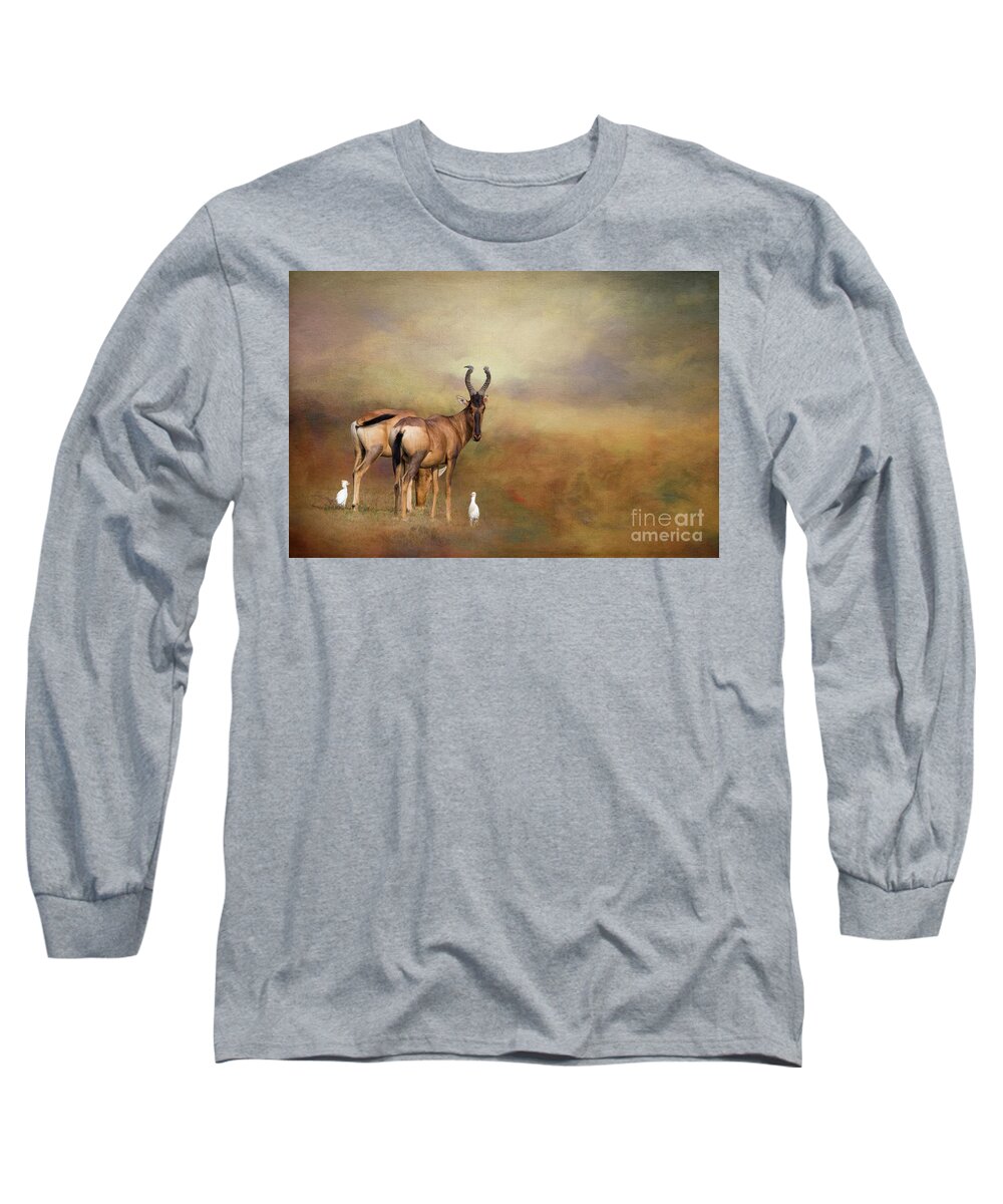 Red Hartebeest Long Sleeve T-Shirt featuring the photograph Wildlife Friends by Eva Lechner