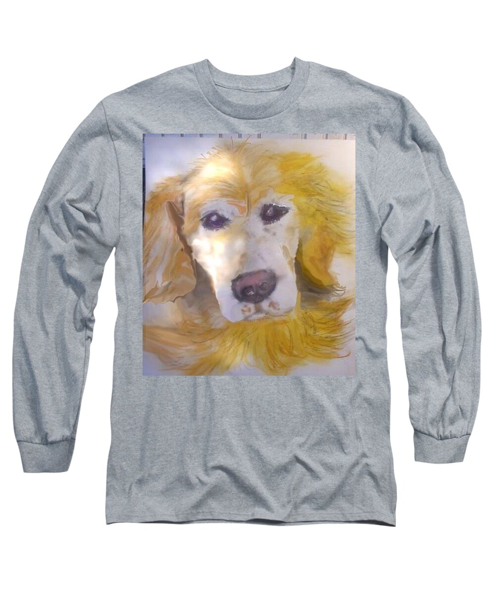 Golden Retriever Early On Pastel Long Sleeve T-Shirt featuring the mixed media Willow pillowpants by Pamela Calhoun