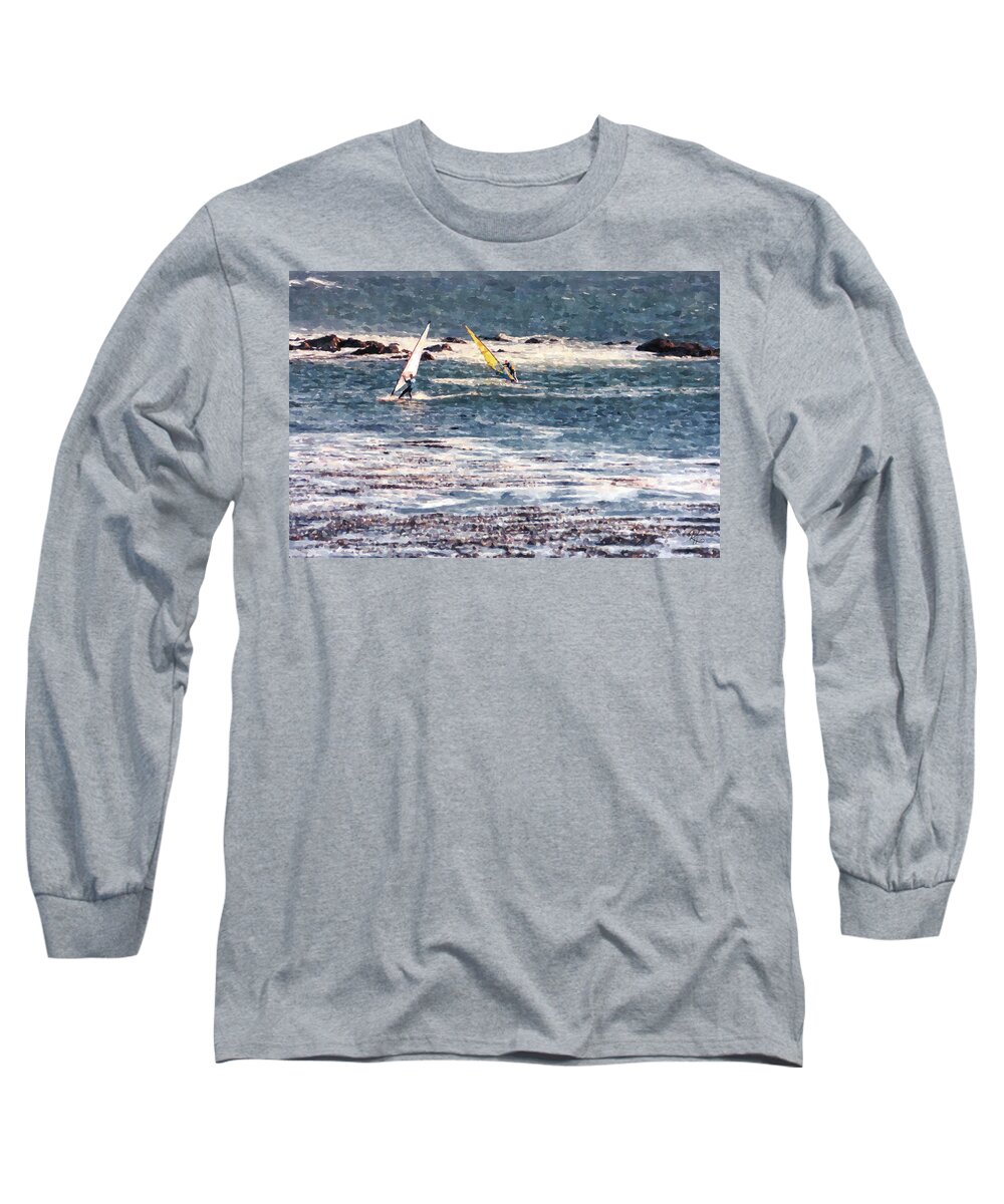 Fine Art Long Sleeve T-Shirt featuring the painting Windsurfers by Robert Harris