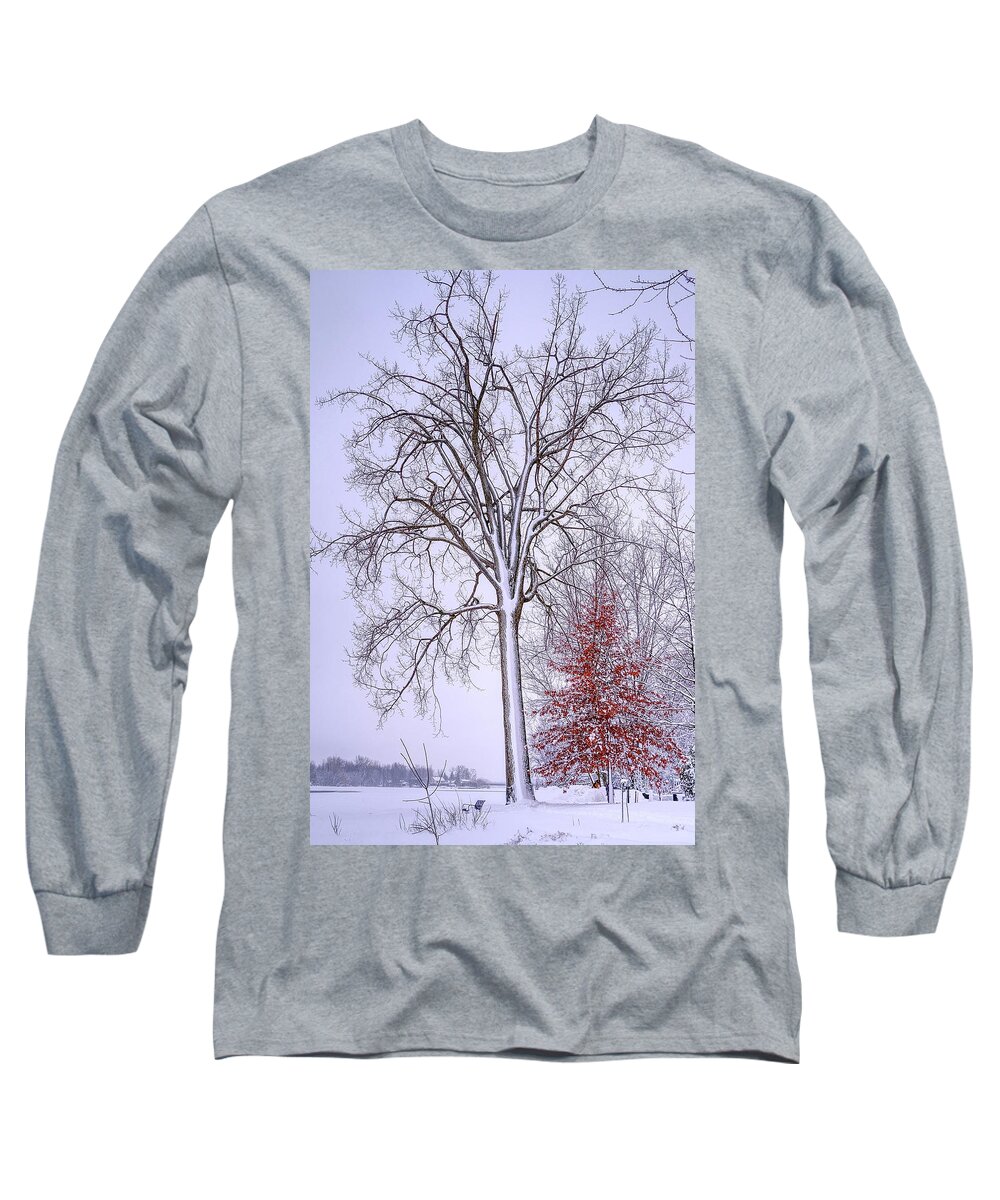 White Long Sleeve T-Shirt featuring the photograph Winter, i don't wanna a lose red by Carl Marceau