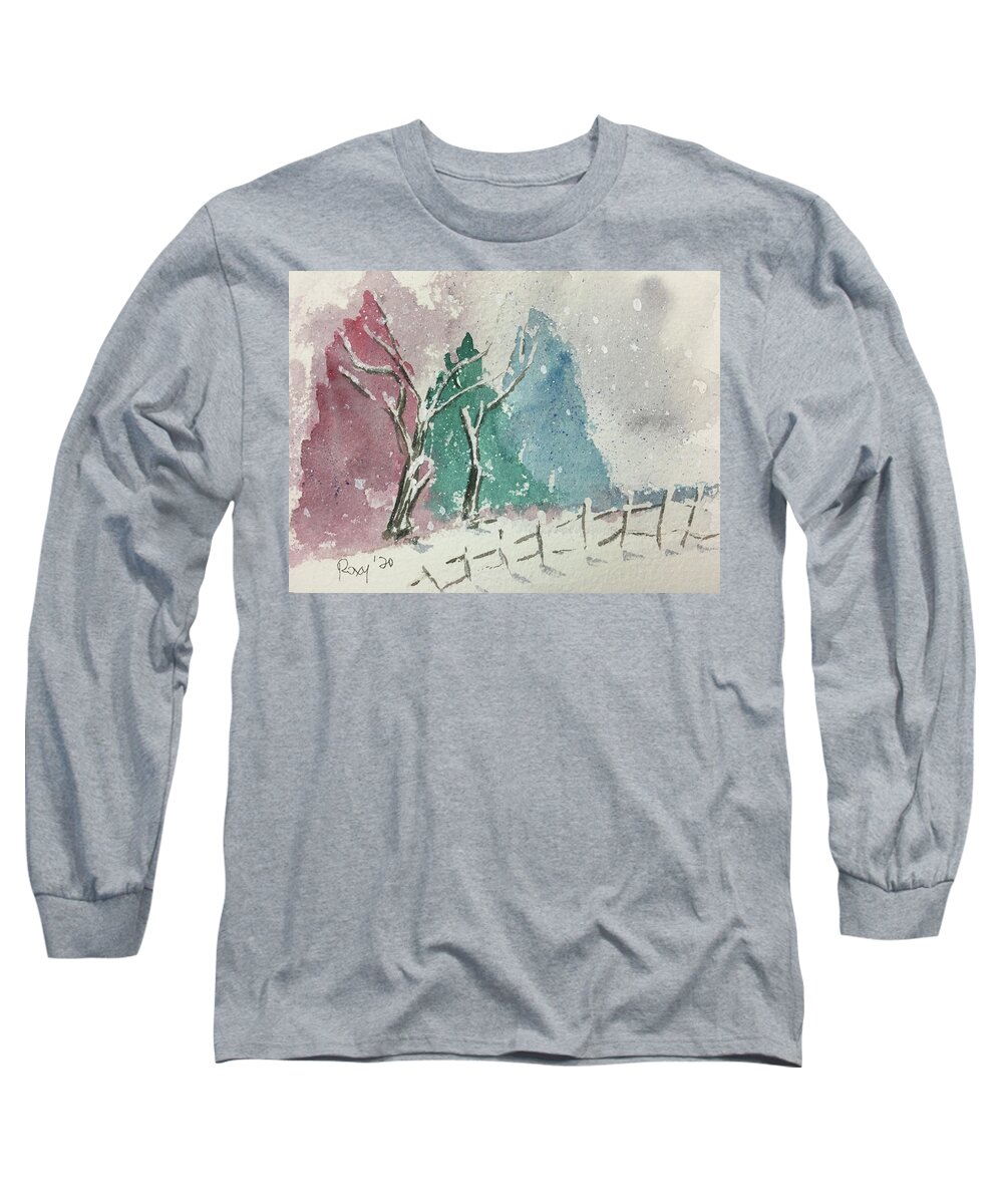 Winter Landscape Long Sleeve T-Shirt featuring the painting Winter Landscape 2 by Roxy Rich