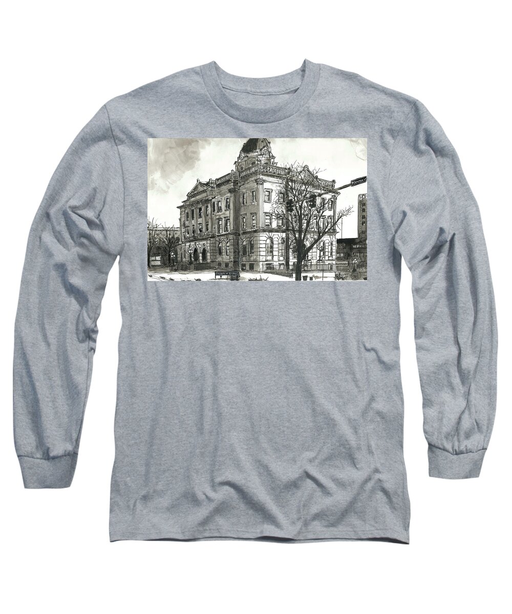 Bloomington Long Sleeve T-Shirt featuring the painting Winter on the Square by Eileen Backman