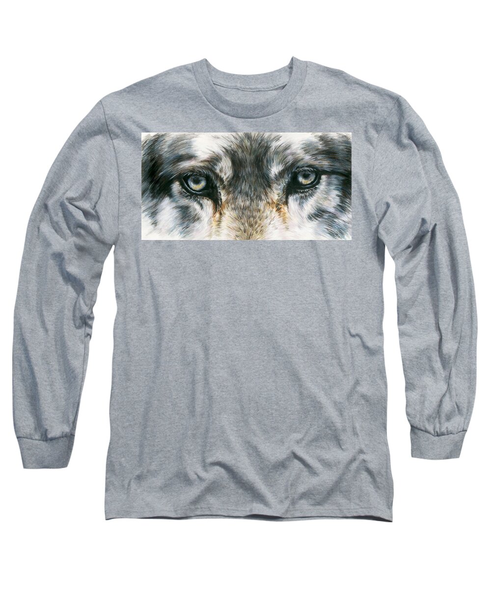 Wolf Long Sleeve T-Shirt featuring the painting Wolf Peer by Barbara Keith