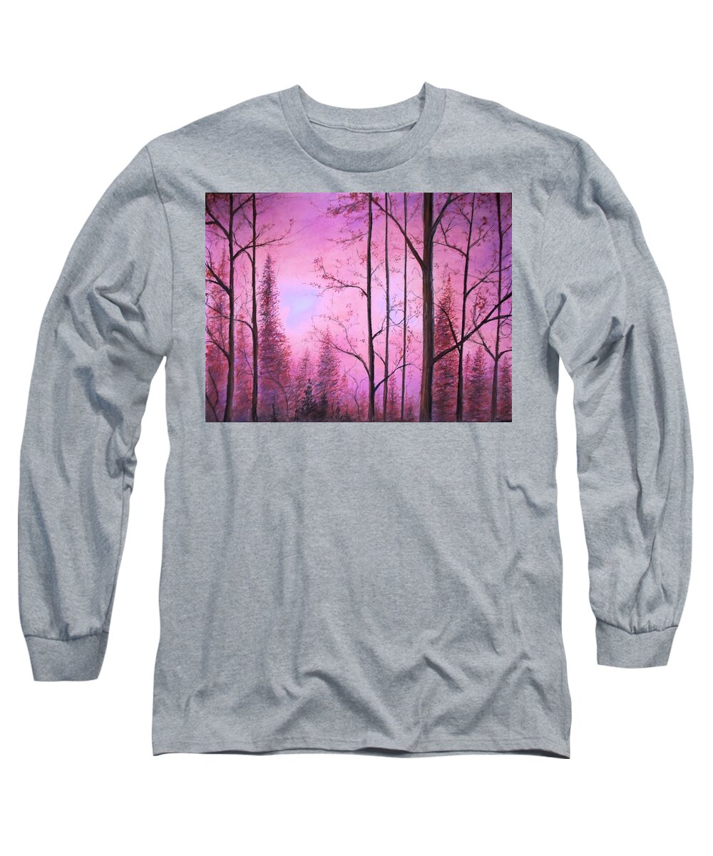 Forest Sky Long Sleeve T-Shirt featuring the pastel Woods by Jen Shearer