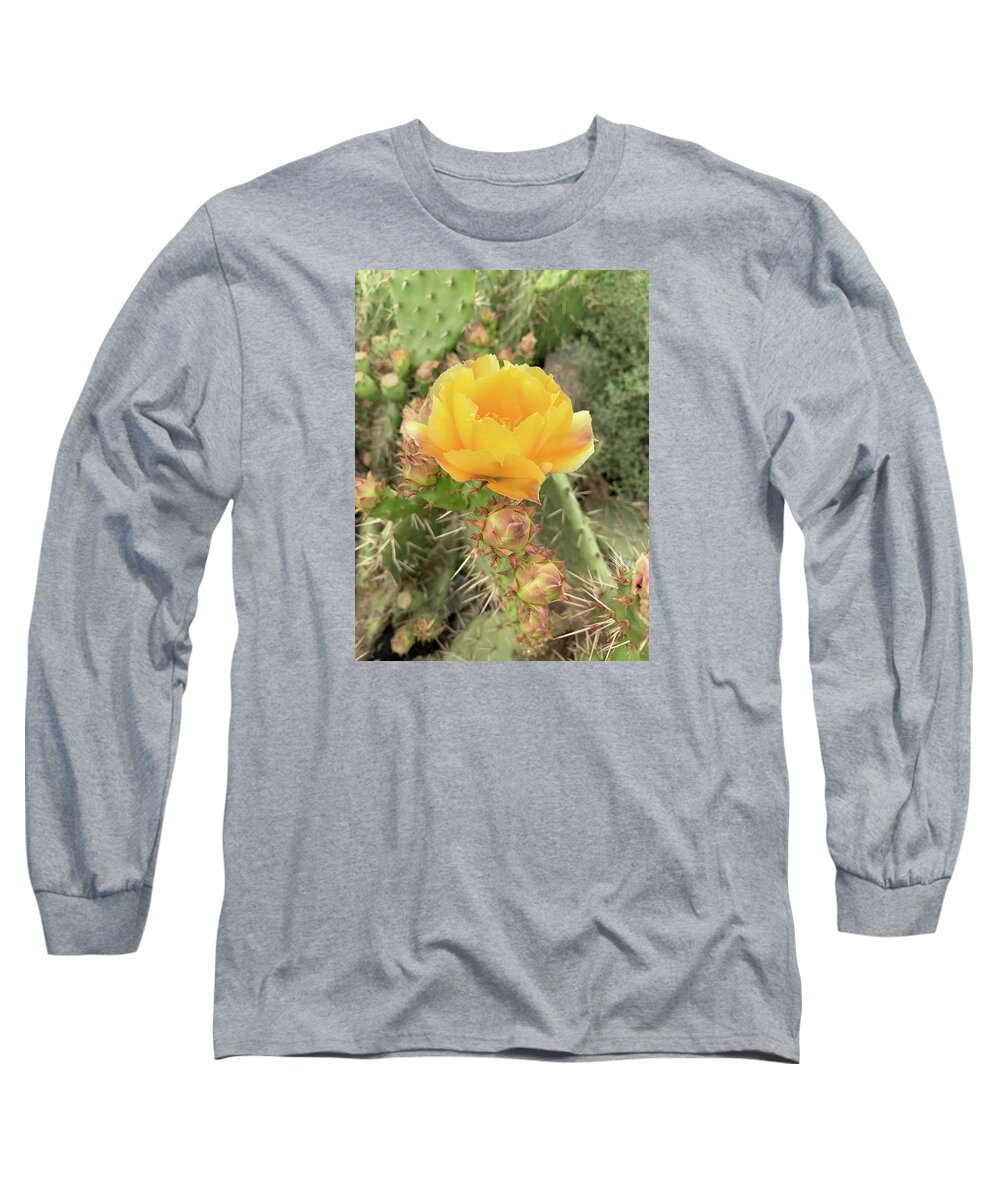 Cactus Flower Long Sleeve T-Shirt featuring the photograph Yellow Cactus Pear Flower by Rebecca Herranen