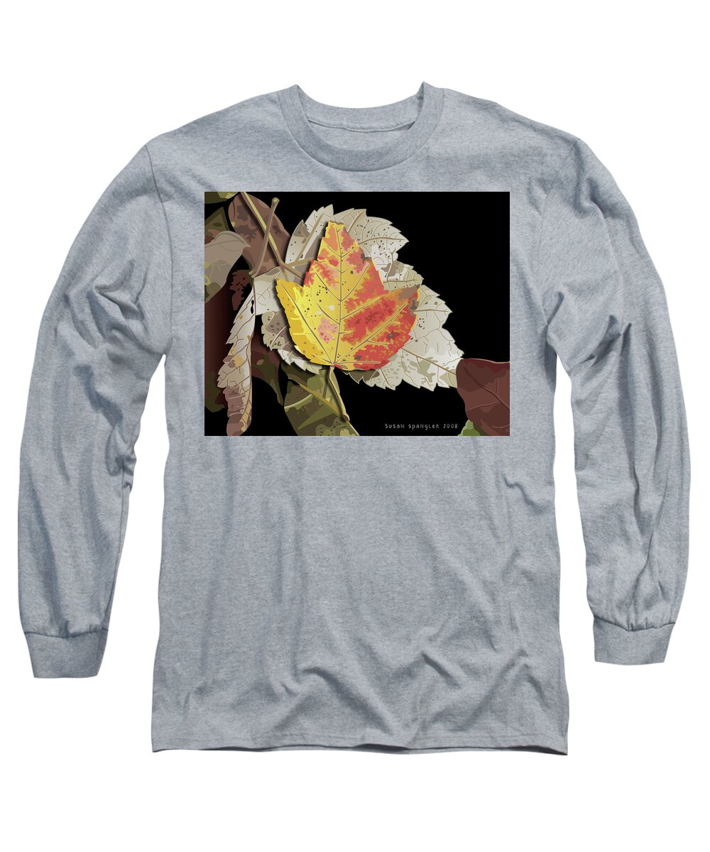 Autumn Long Sleeve T-Shirt featuring the painting Yellow leaf by Susan Spangler