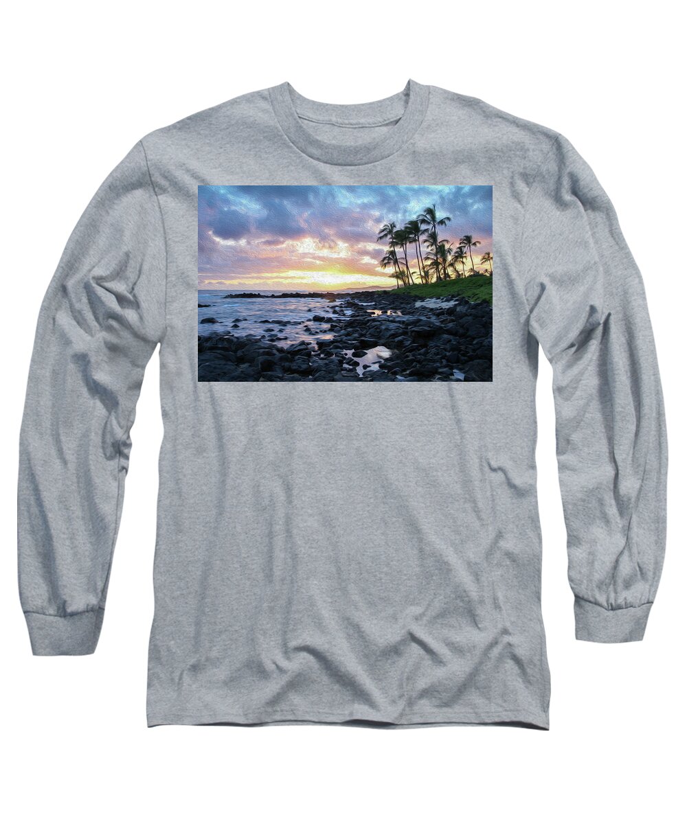 Hawaii Long Sleeve T-Shirt featuring the photograph Yellow Sunset Painting by Robert Carter