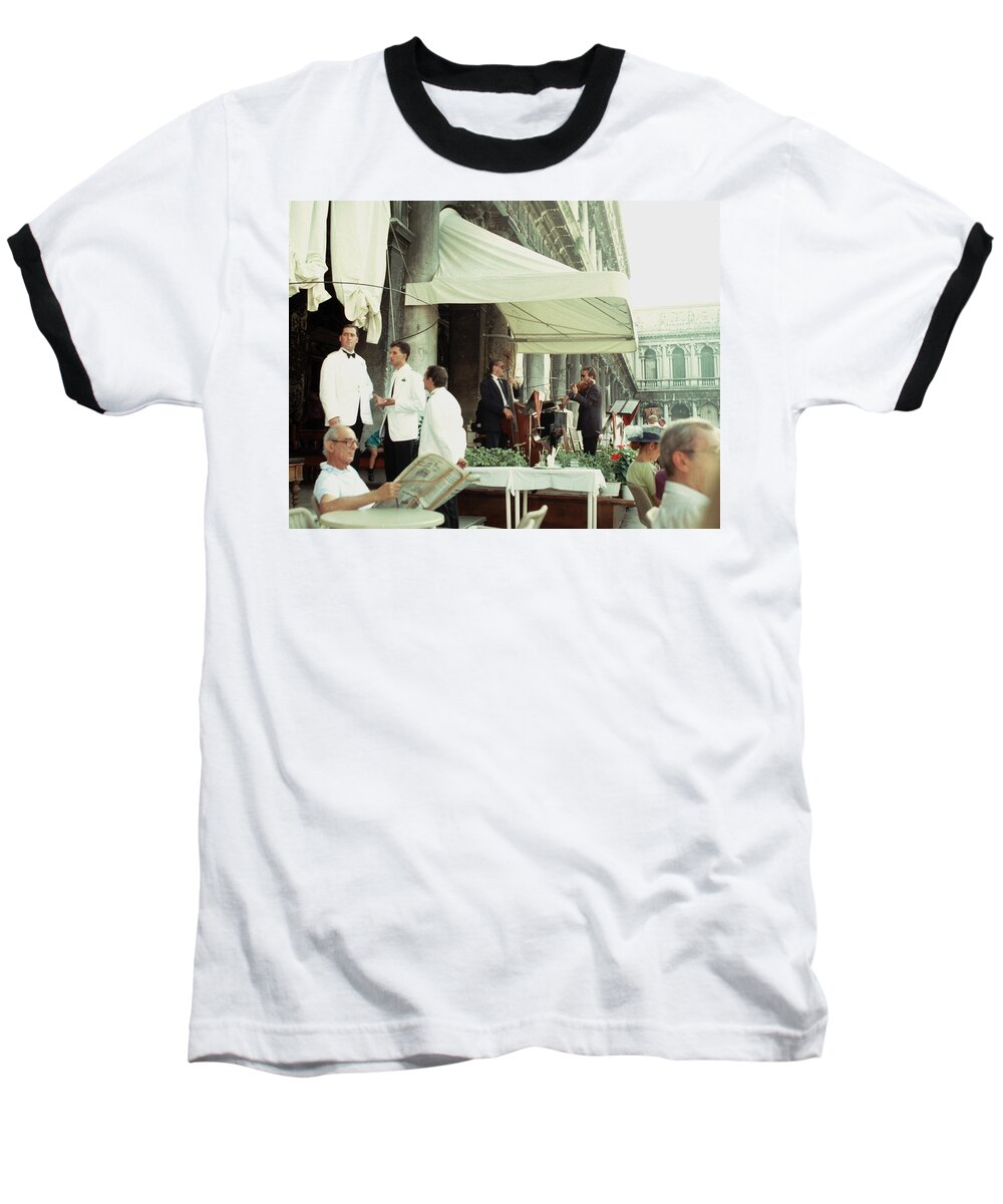 Old World Baseball T-Shirt featuring the photograph Caffe Lavena St Marks Square Venice by Tom Wurl