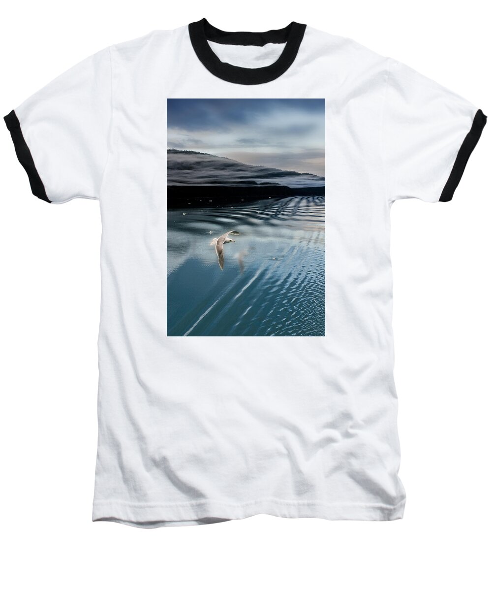 Alaska Baseball T-Shirt featuring the photograph Journey with a Sea Gull by Gary Warnimont