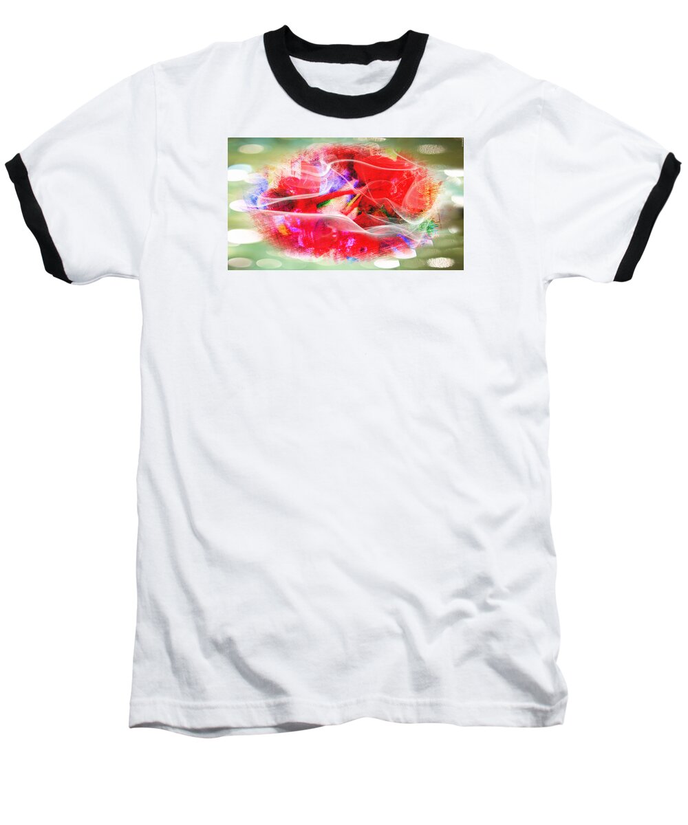 Passion Baseball T-Shirt featuring the painting The Flowers of Fiery Red in Abstract Concept by Xueyin Chen