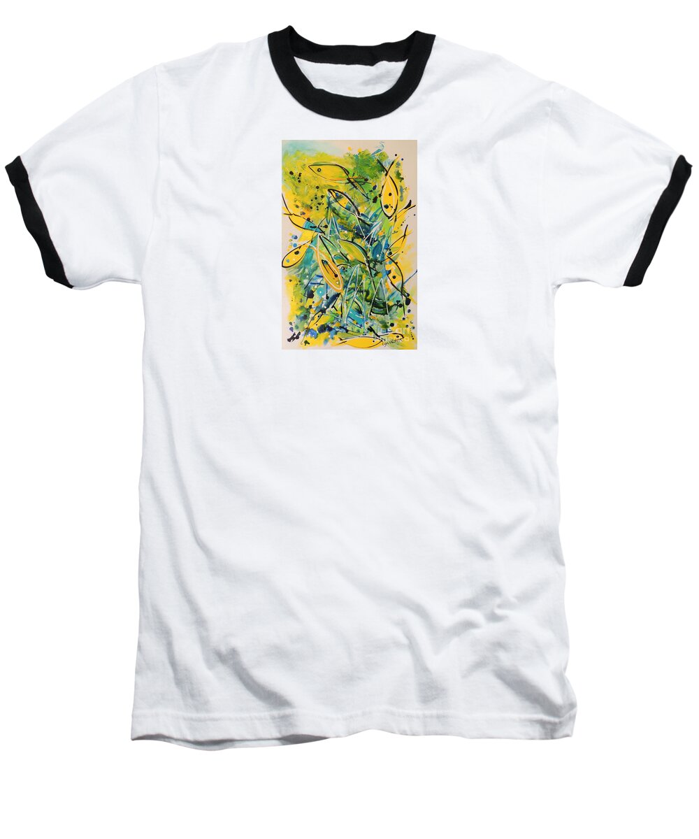 Fish Baseball T-Shirt featuring the painting Fish Frenzy #2 by Lyn Olsen