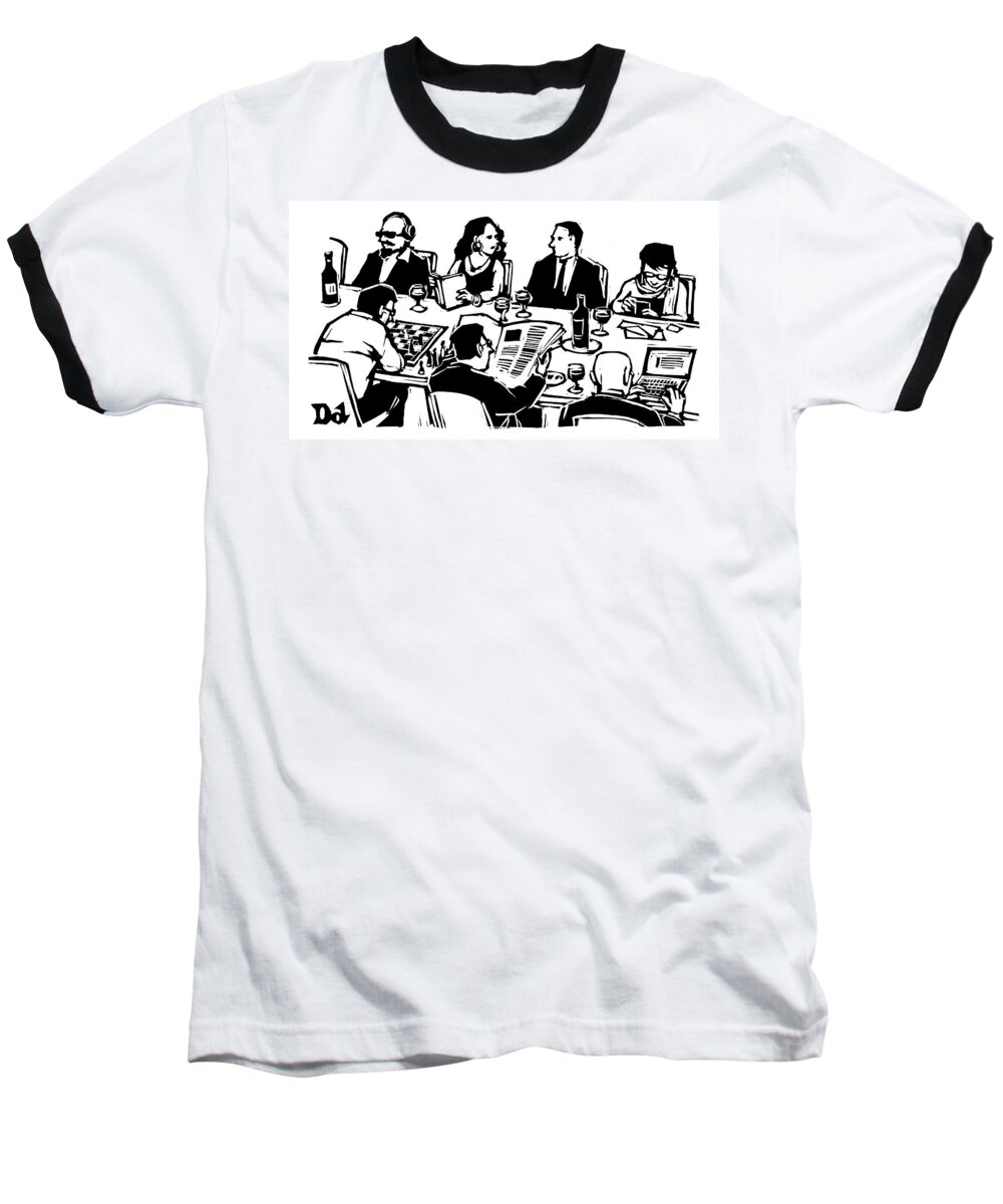 Parties Baseball T-Shirt featuring the drawing Seven People Are Seen Sitting At A Table #1 by Drew Dernavich