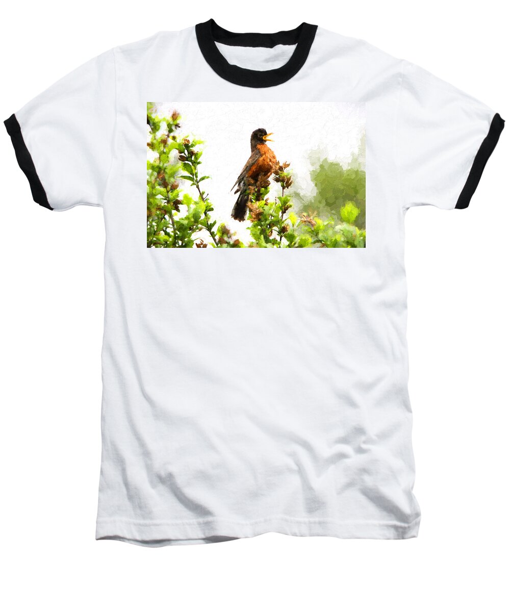 Robin Baseball T-Shirt featuring the photograph The Robin Sings #2 by John Freidenberg