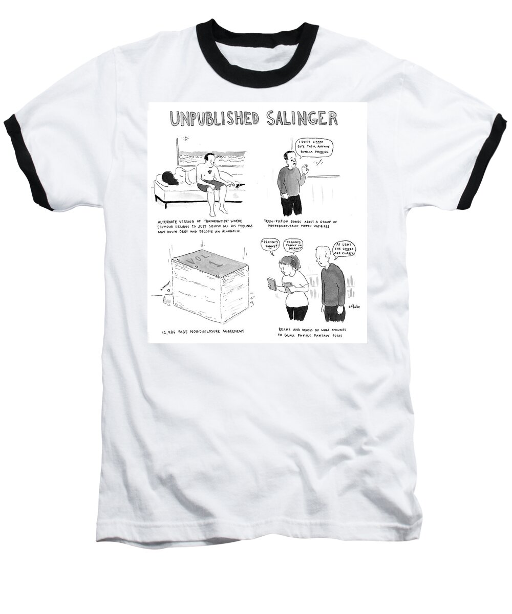 Unpublished Salinger Baseball T-Shirt featuring the drawing Unpublished Salinger #1 by Emily Flake