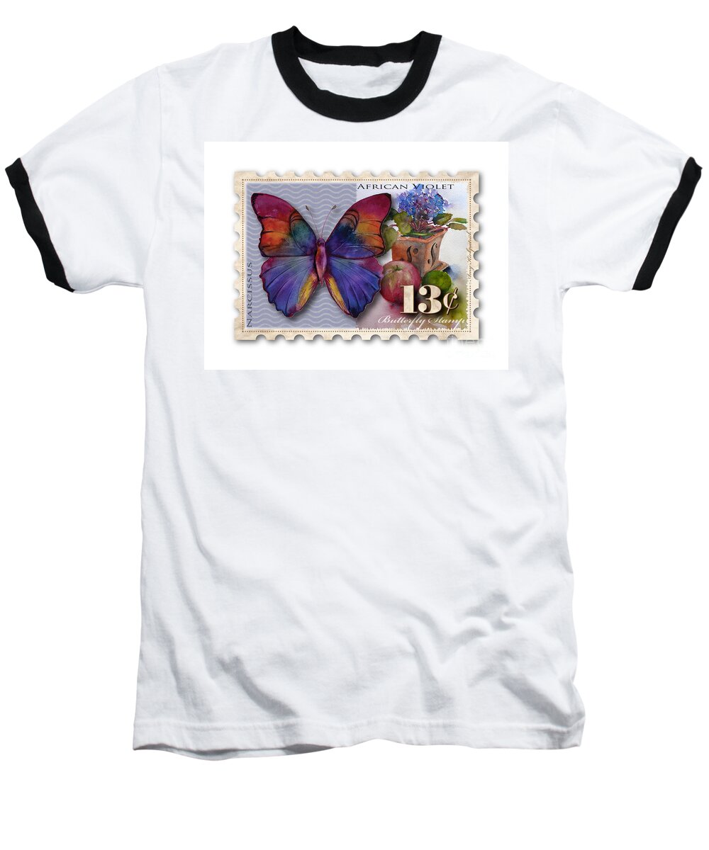 Butterfly Baseball T-Shirt featuring the painting 13 Cent Butterfly Stamp by Amy Kirkpatrick
