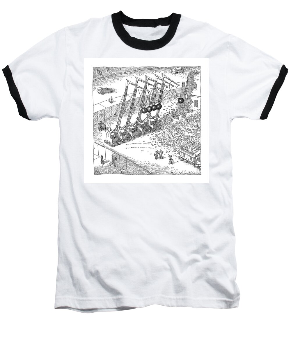 Newton's Cradle Baseball T-Shirt featuring the drawing New Yorker June 2nd, 2008 by John O'Brien