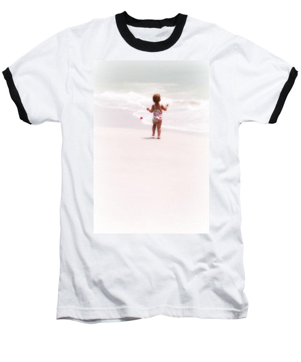 Baby Baseball T-Shirt featuring the digital art Baby Chases Red Ball by Valerie Reeves