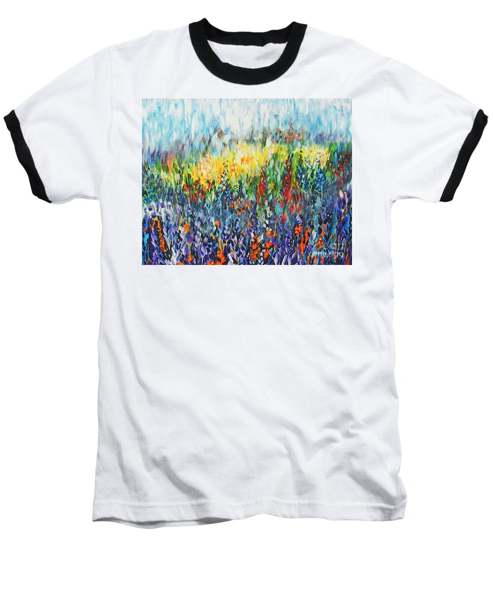 Glowy Clearing Baseball T-Shirt featuring the painting Glowy Clearing by Holly Carmichael