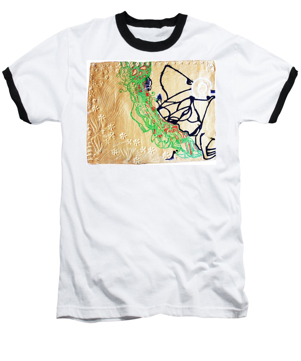 Jesus Baseball T-Shirt featuring the ceramic art Mama Dinka - South Sudan #3 by Gloria Ssali