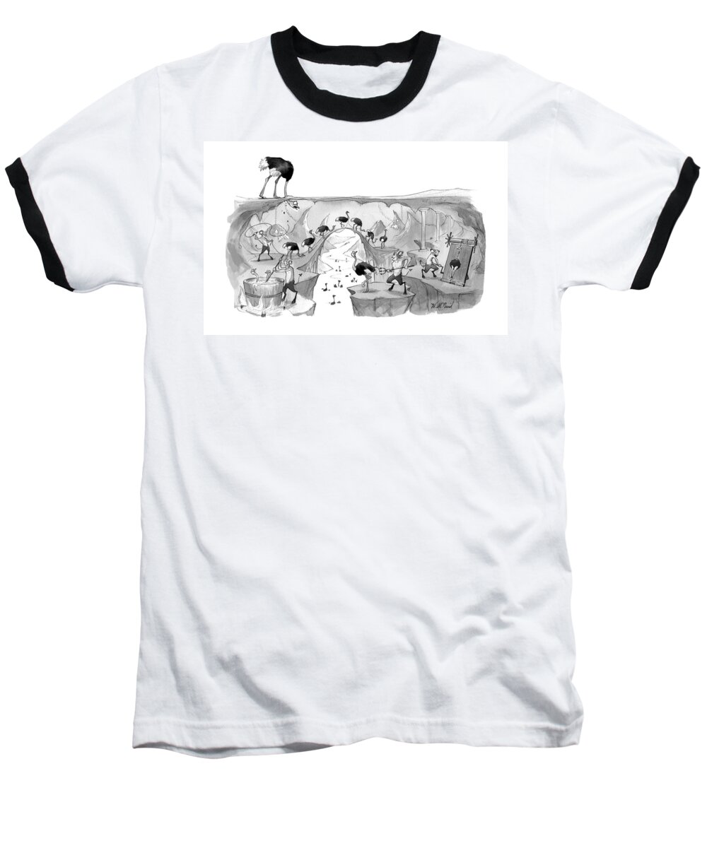 Ostrich Baseball T-Shirt featuring the drawing New Yorker October 31st, 2016 by Will McPhail