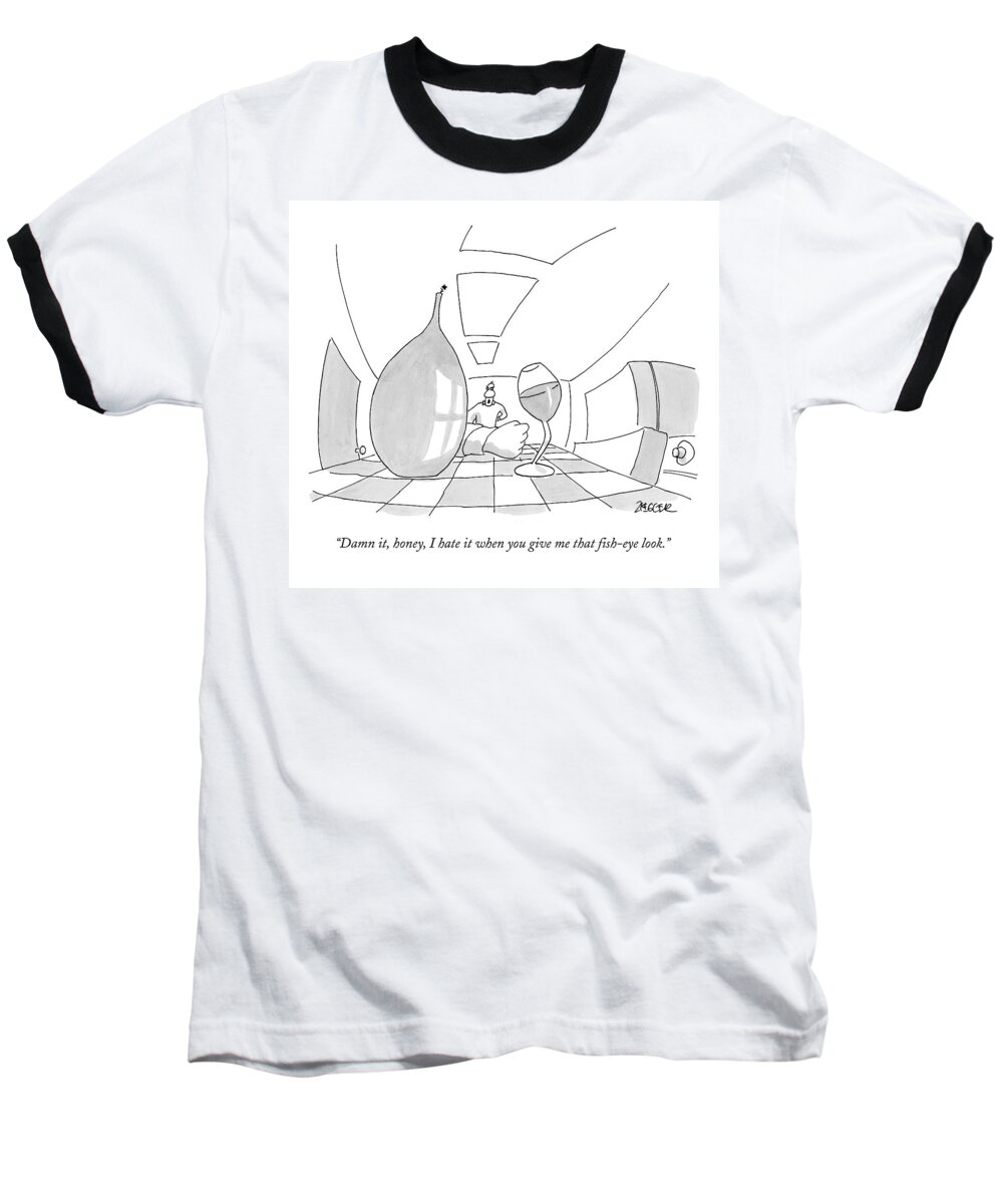 Fun-house Mirrors Baseball T-Shirt featuring the drawing New Yorker September 21st, 2009 by Jack Ziegler