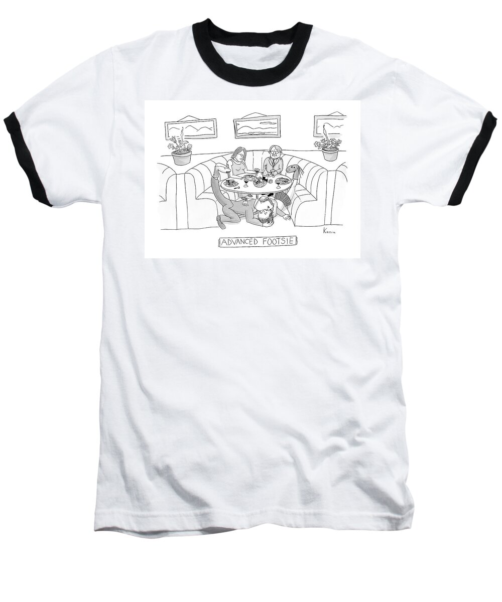 Advanced Footsie Baseball T-Shirt featuring the drawing New Yorker October 23rd, 2006 by Zachary Kanin