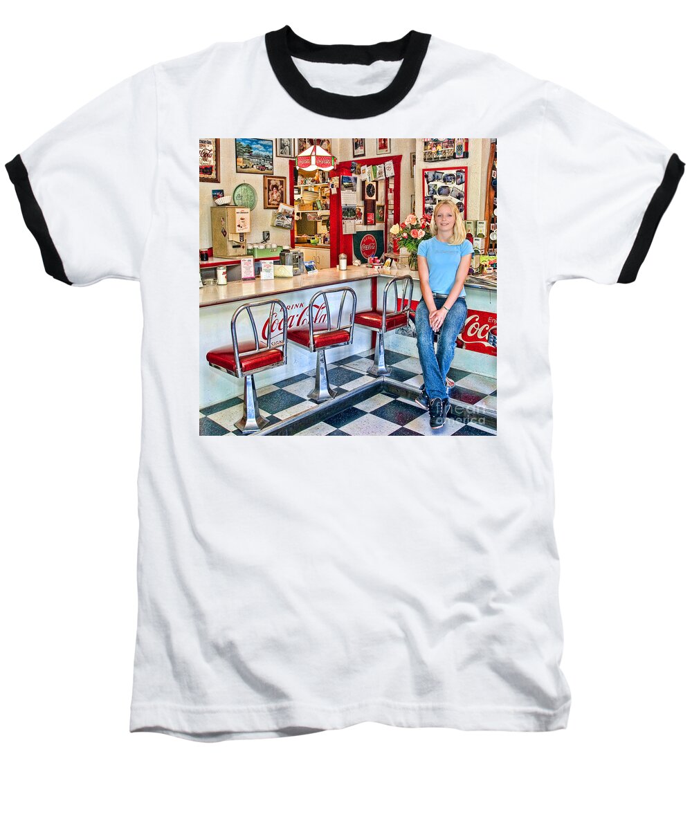 Linoleum Baseball T-Shirt featuring the photograph 50s American style Soda Fountain by David Smith