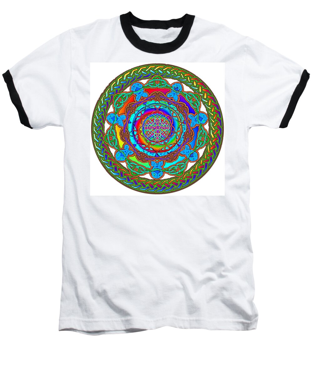 Mandala Baseball T-Shirt featuring the digital art 7 Fish Rainbow Yahushuah Messiah by Hidden Mountain