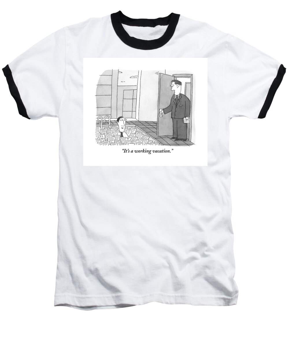 Swimming Baseball T-Shirt featuring the drawing A Cheerful-looking Businessman Sticks His Head by Peter C. Vey