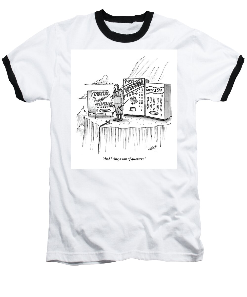 Vending Machines Baseball T-Shirt featuring the drawing A Climber Stands On A Ledge by Tom Cheney